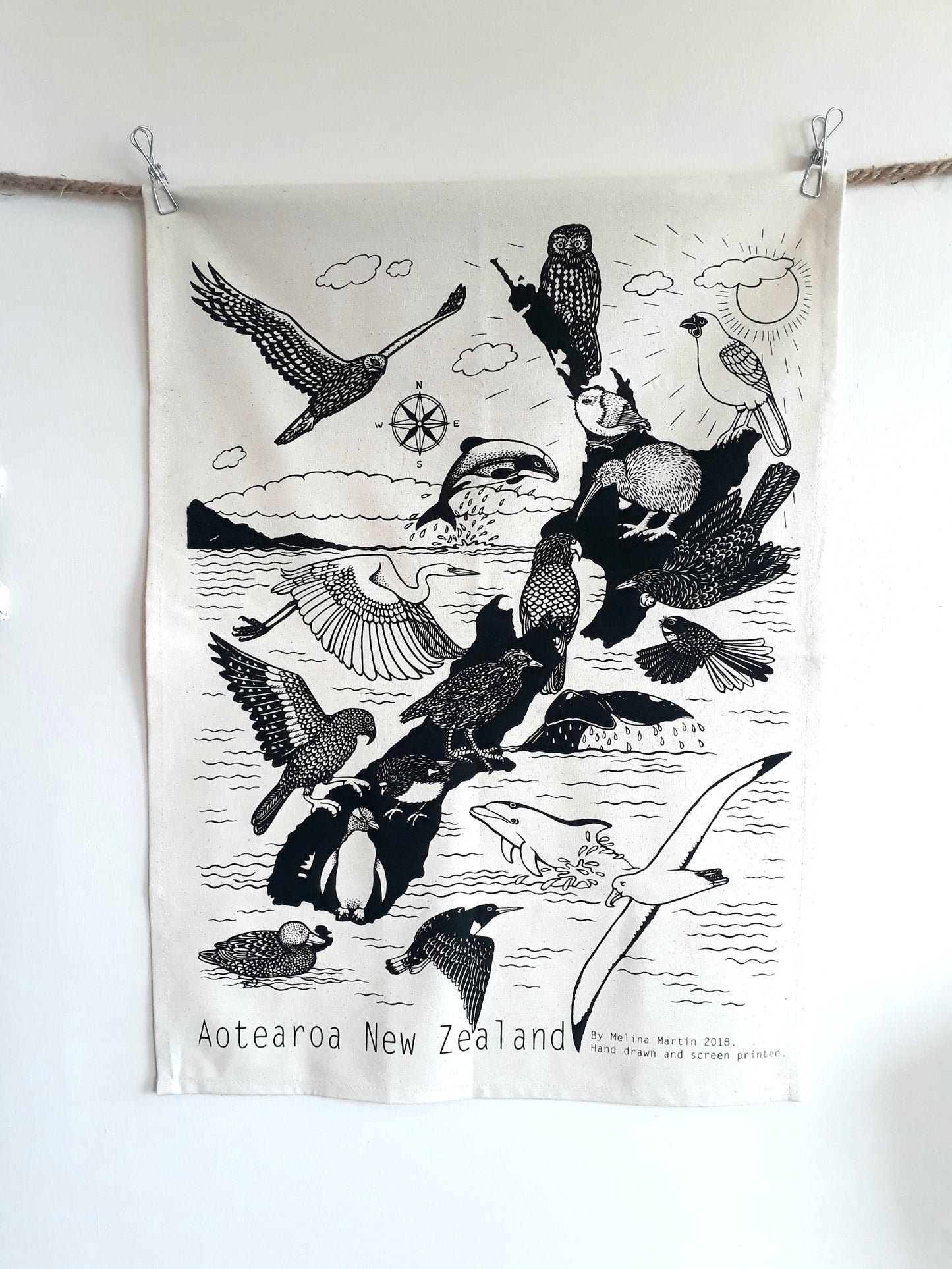 NZ Birds Tea towel