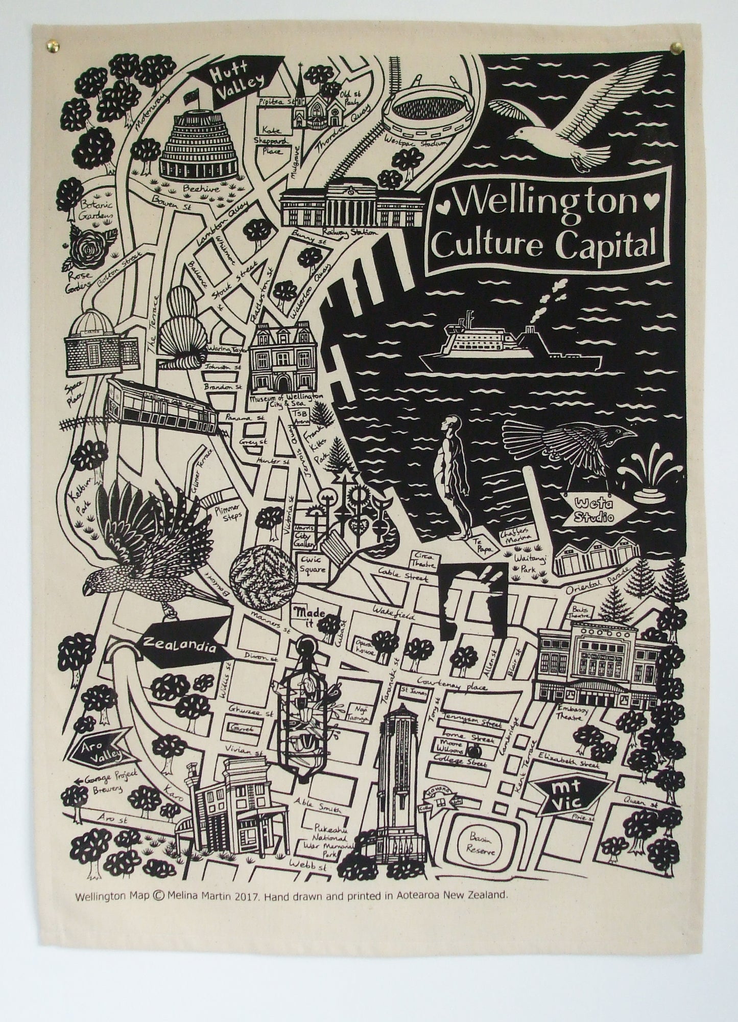 Wellington 'Culture Capital' Map Tea towel