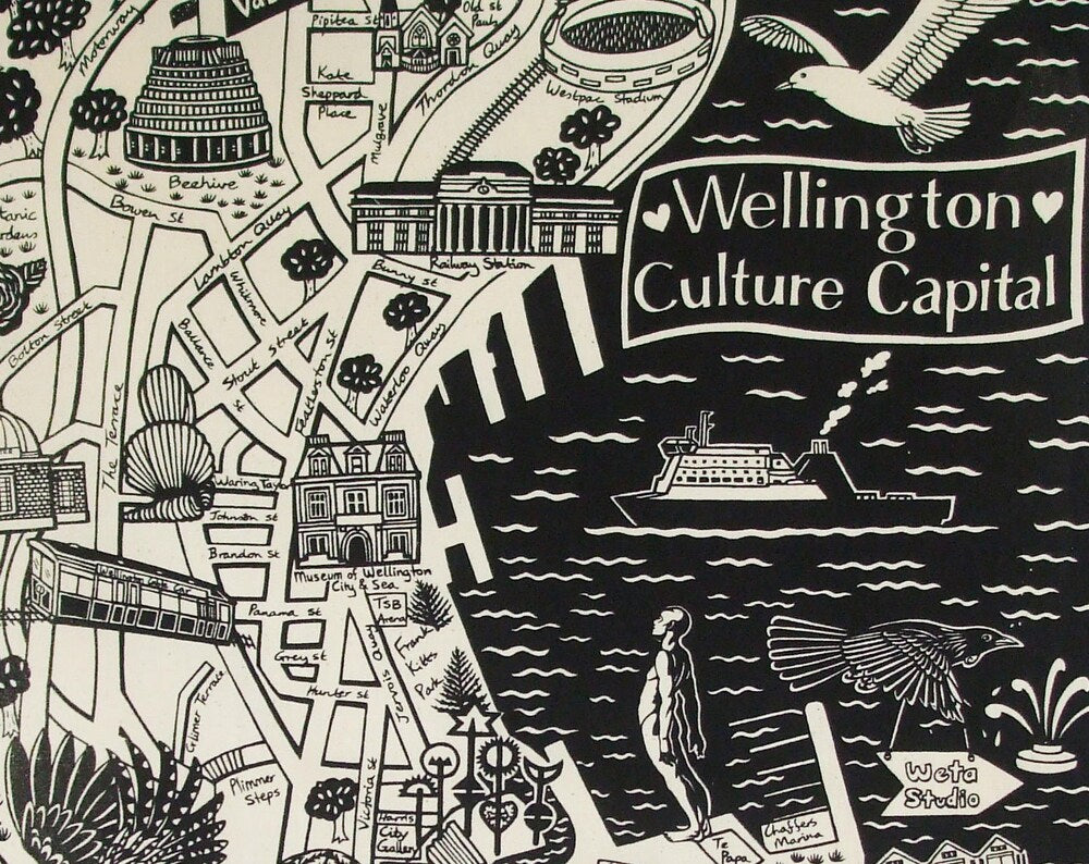 Wellington 'Culture Capital' Map Tea towel